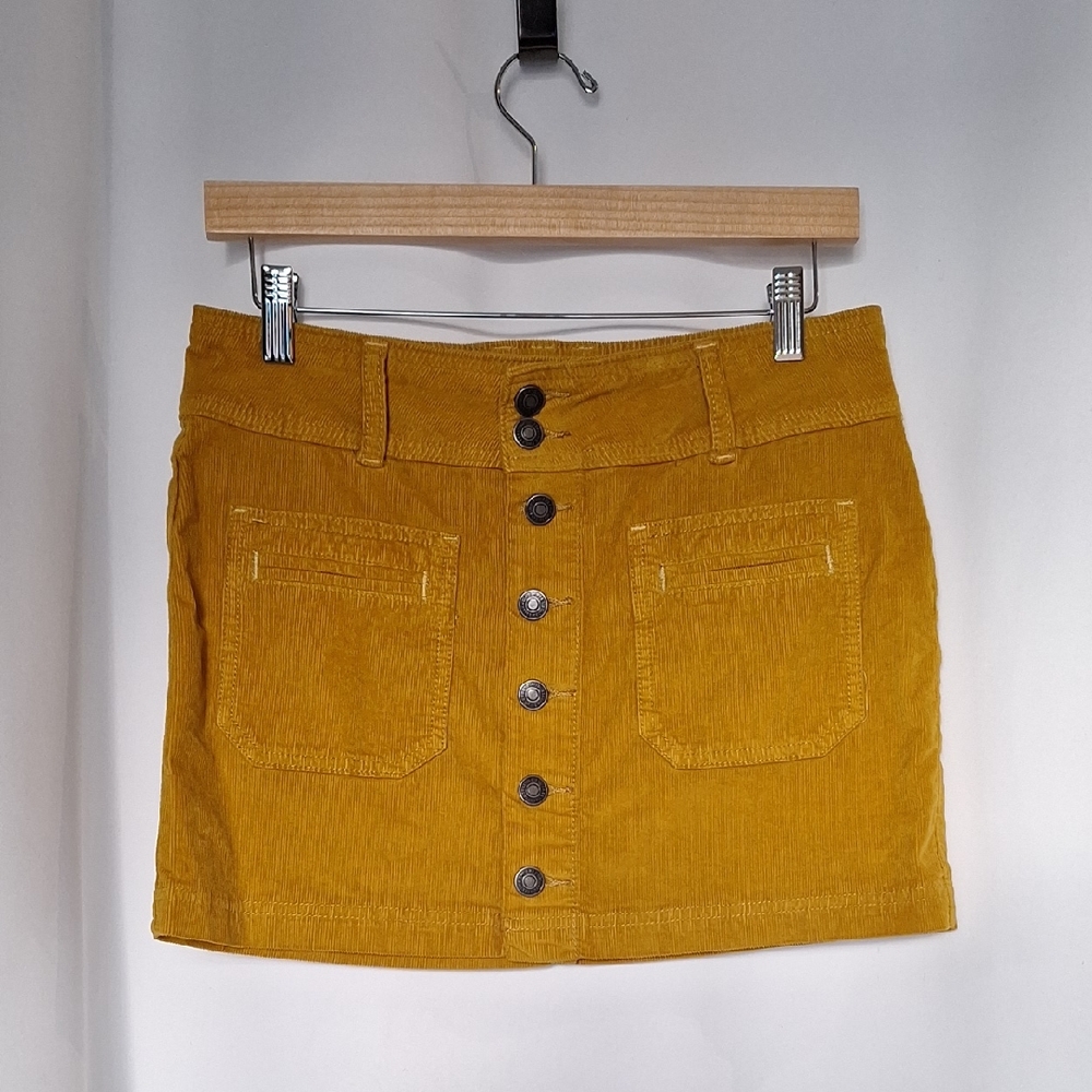 Free People Mustard Corduroy Exposed Button Fly Mini Skirt Size 26